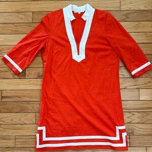 Preston & York Size 12  Orange Linen Blend 3/4 Sleeve Shift Dress Tailored